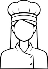 Fototapeta premium Hand Drawn Woman as Chef Black and White Avatar Illustration in Minimal Line Art Style Design