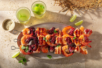 Obraz premium Hot roasted skewer with spices and herbs.