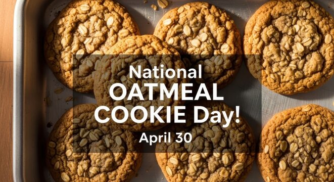 Delicious oatmeal cookies on baking sheet for National Oatmeal Cookie Day
