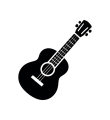Obraz premium Simple black silhouette of an acoustic guitar angled on a white background, suitable as a musical symbol or icon for design use.