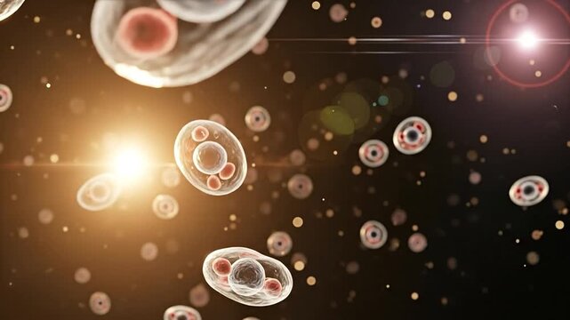 3D illustration of eukaryotic animal cells with nucleus mitochondria and endoplasmic reticulum