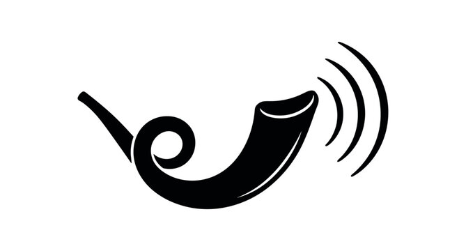 Shofar ram horn with sound waves flat vector icon for religious and ceremonial design