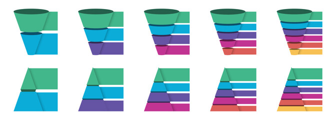 Obraz premium Business funnel and pyramid infographic elements. Layered stages diagram for marketing process and analytics presentation
