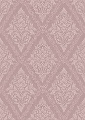 Fototapeta premium Elegant dusty pink classic damask seamless pattern vector with vintage floral ornament, luxury damask seamless pattern for wallpaper and textile design, timeless damask seamless pattern