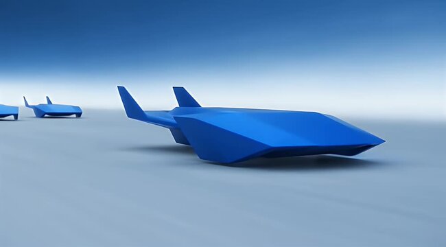 Minimalist blue geometric vehicles arranged on a gradient background