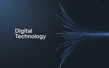 Naklejka premium Abstract blue light streams converging into a dark blue background with text Digital Technology