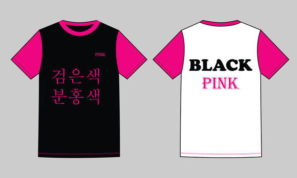 Black and Pink T-Shirt Design Vector Mockup with Korean and English Text for Apparel Branding and Merchandising