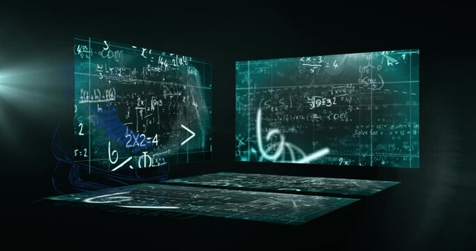 Animation of rollerblades icon and data processing on black background