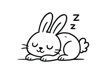 Fototapeta premium Sleeping bunny lying on its paws with closed eyes and little tail for kid-friendly background flat vector icon