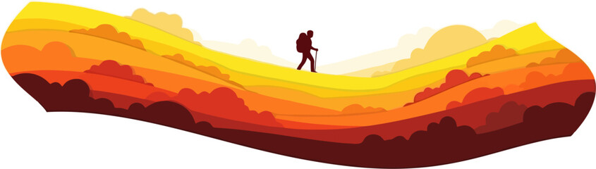 Obraz premium Hiker silhouette traverses a ridge during a golden sunset