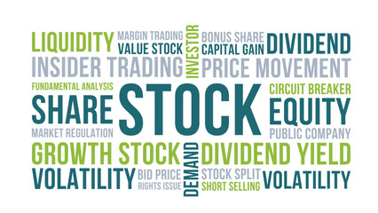 Stock Word Cloud Design for Poster, Wall Art, Investor Education Banner, Classroom Decor. Stock modern finance typography © WordNest