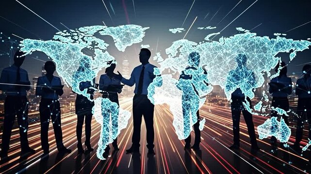 Corporate team overseeing global digital supply chain and international logistics network