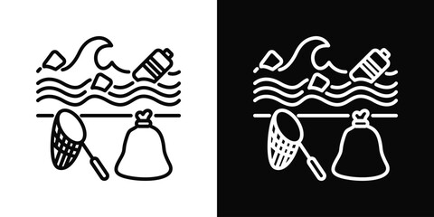 Ocean Cleanup Icon In Black And White Filled Style. © kondesign