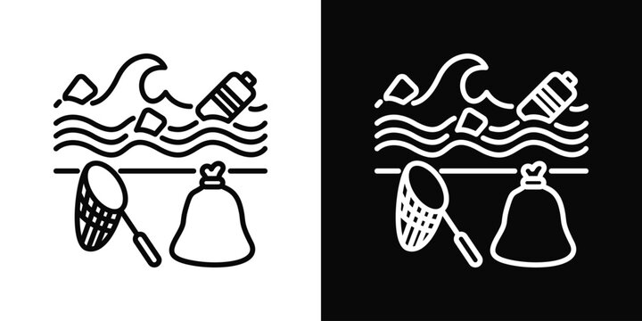 Ocean Cleanup Icon In Black And White Filled Style.