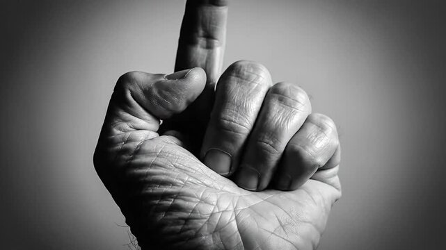 Middle finger gesture black and white.