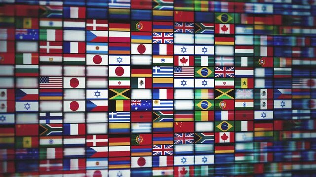 All Countries Of The World Flags Background Animation
Animation of a design abstract 3d background with international world flags icons mosaic shifting and speed effect along with depth of blur