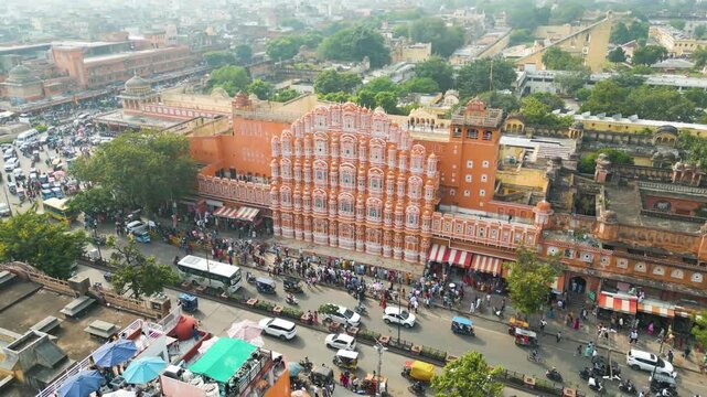 Aerial View of Hawa Mahal in Rajasthan, India.