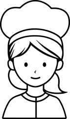 Obraz premium Hand Drawn Woman as Chef Black and White Avatar Illustration in Minimal Line Art Style Design