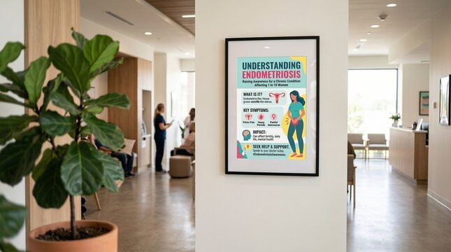 Framed health awareness poster about Endometriosis in modern clinic
