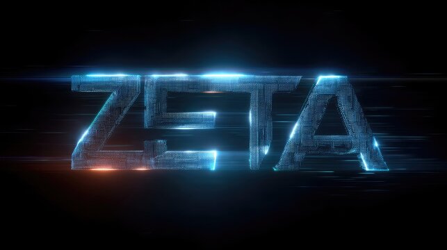 A glowing, futuristic digital text that reads 'ZETA' against a dark background.