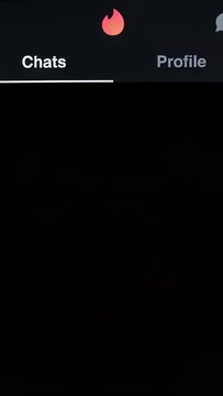 Vertical video: Playing UI showing No new messages on phone, flame logo Chats Profile crying avatar