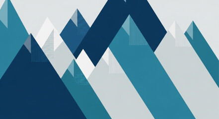 Abstract Geometric Mountain Landscape Design in Blue Tones.