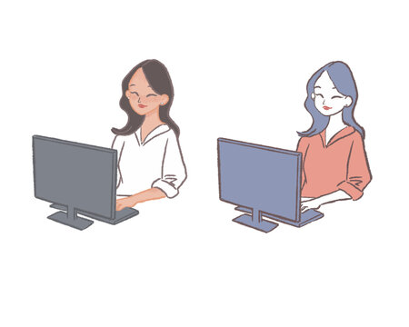 働く笑顔な女性　office work women smiling with laptop