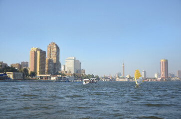 Obraz premium Panorama of modern Cairo seen from the Nile River, Egypt