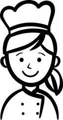 Obraz premium Hand Drawn Woman as Chef Black and White Avatar Illustration in Minimal Line Art Style Design