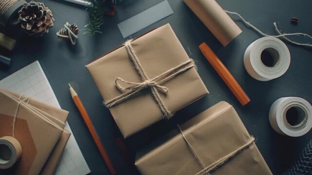 A collection of gifts wrapped with colorful paper and bows, placed on a table for display or gift-giving