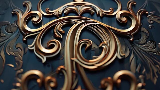 A close-up shot of a golden letter on a blue background, ideal for use in designs and graphics where a touch of luxury is needed