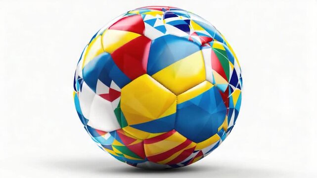 A colorful soccer ball wrapped with national flags