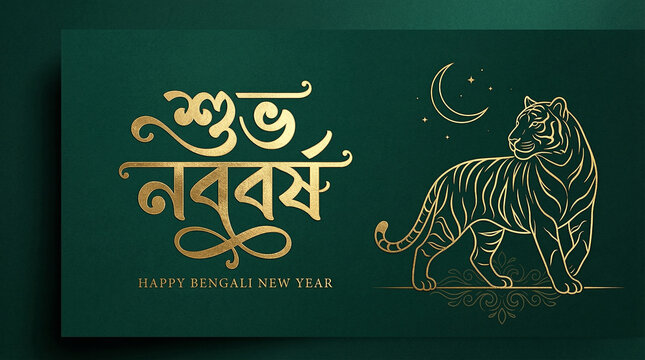 Bengali New Year Celebration: A luxurious depiction for the auspicious occasion of the Bengali New Year, featuring an elegant tiger silhouette with decorative elements.