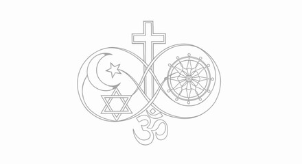 Fototapeta premium Interfaith Unity Symbol Representing Major World Religions in Harmony.