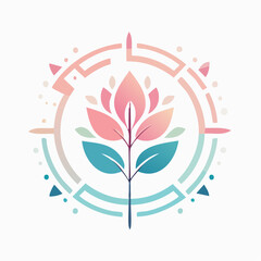 Fototapeta premium Abstract stylized lotus flower icon with geometric background elements and soft gradient colors