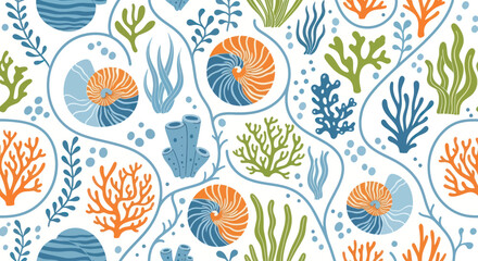 Colorful Oceanic Patterns with Coral and Seaweed. © Kill