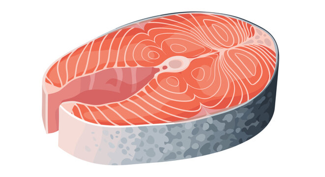 Detailed illustration of a fresh raw salmon steak showing the marbled orange flesh and silver skin on a simple white background.