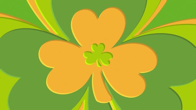 A bright vibrant repeating pattern of green and gold shamrock shapes. This Saint Patrick's Day celebration background animation is full HD and a seamless loop.