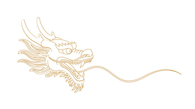 Golden chinese dragon head illustration on a white background