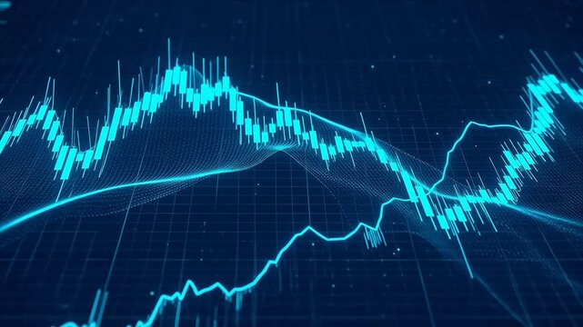 Blue financial chart with candlesticks
