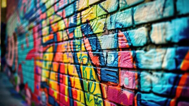 A vibrant brick wall with a fire hydrant at the base, suitable for background or decoration