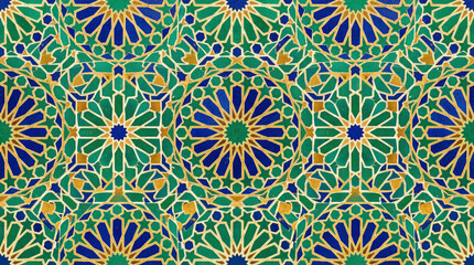 Mosaic of Moroccan Geometry: A vibrant display of geometric mosaic, showcasing intricate patterns, rich colors, and symmetrical designs.