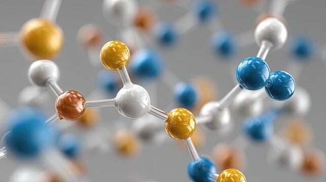 A molecular structure with a gray background.