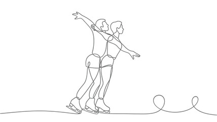Fototapeta premium Elegant pair figure skating a continuous line drawing of two athletes