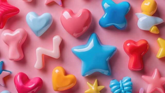Close-up of colorful candies on a bright pink background