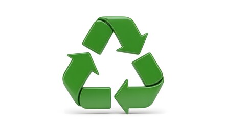 3D Green Recycling Symbol Icon on White Background Eco Concept