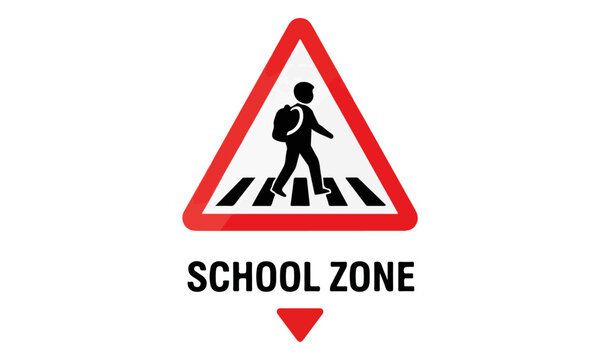 School Zone Warning Road Sign.