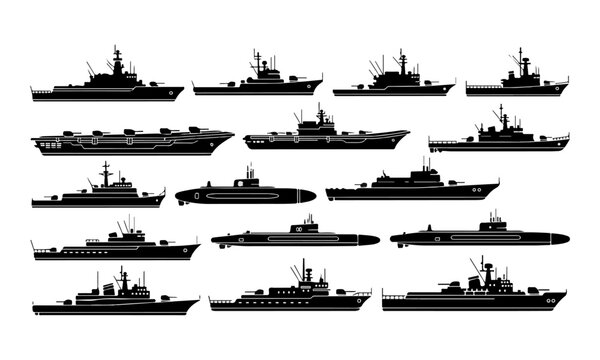 Collection of Various Warship Silhouettes.