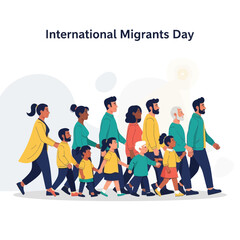 Fototapeta premium Diverse Group Walking Together on International Migrants Day