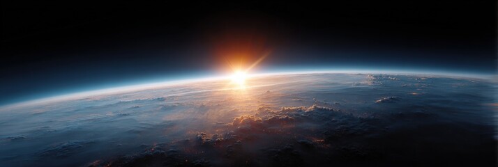 Fototapeta premium Earth limb sunrise illuminating atmosphere from low orbit